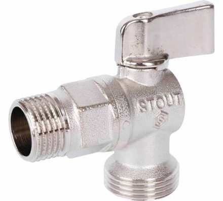 Кран санитарный шаровой угловой для бытовой техники Stout Ду 15х20 (1/2" х 3/4")